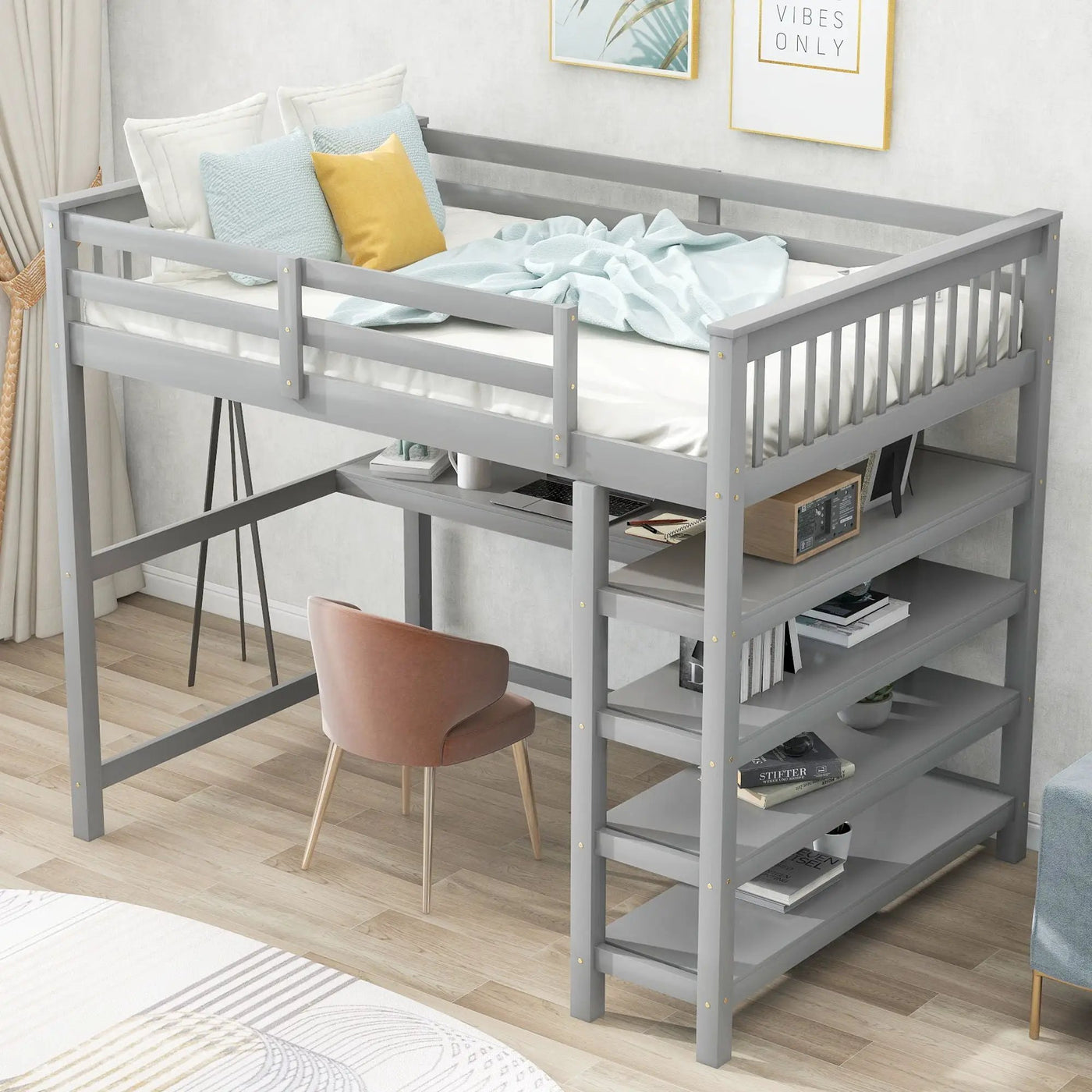 Loft Bed With Storage Shelves And Under Bed Desk by HouseOfZazla