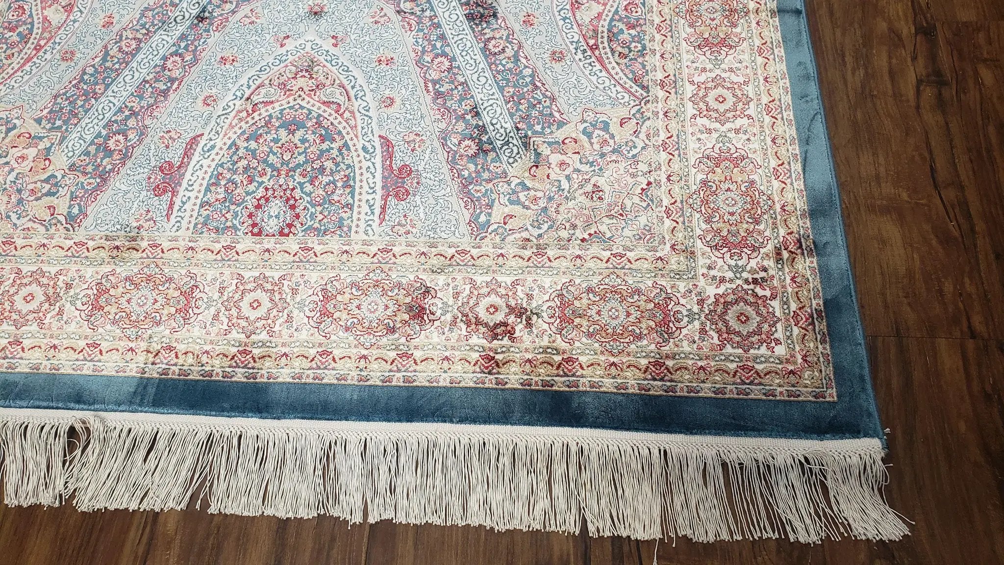 4x6 Silk Carpet, Light Blue & Beige Oriental Rug 4 x 6ft, Traditional Design Medallion All Over, Bamboo Silk, Super Fine, High Quality, Soft by Jewel Rugs