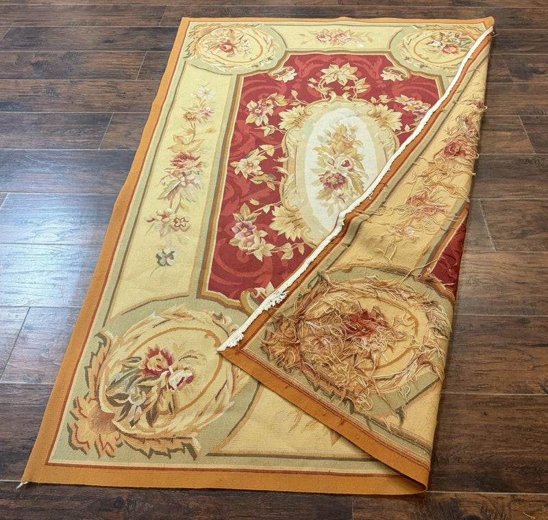 Aubusson Rug 4x6, Red, Floral, European Design, Vintage, Wool by Jewel Rugs