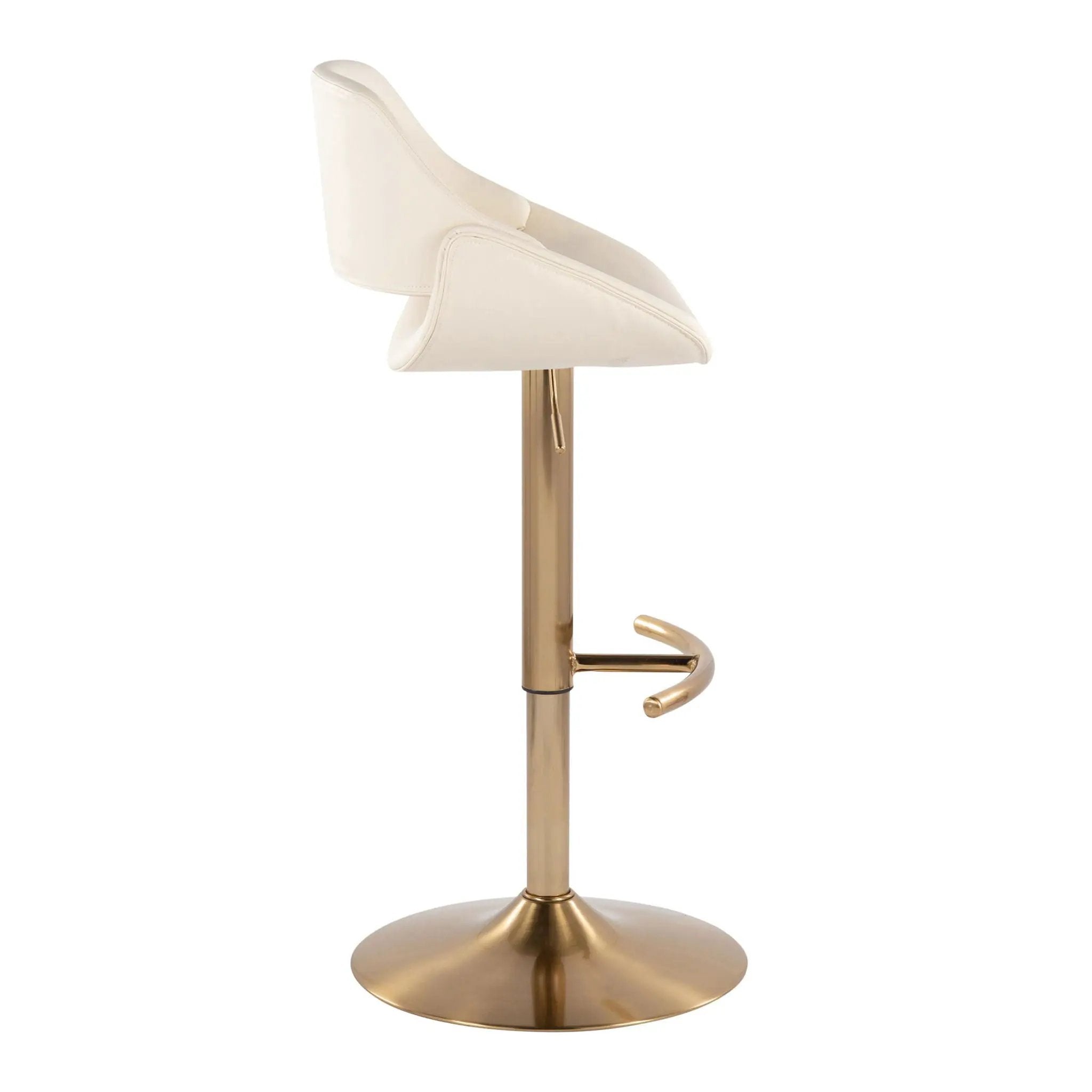 Fabrico - Contemporary Adjustable Barstool With Swivel With Rounded T Footrest (Set of 2) - Gold / Cream by Unique Piece Furniture