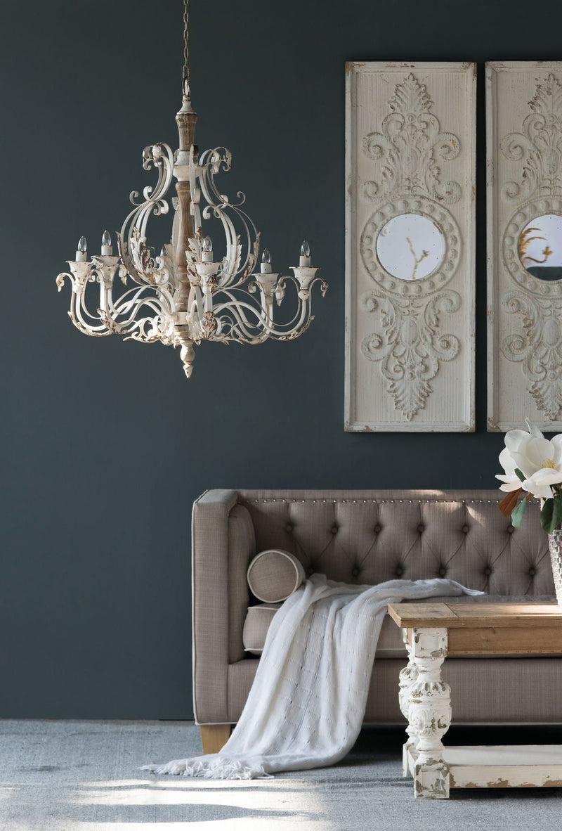 Large Wooden Wall Art Panels with Distressed Round Mirror Accents - White, photo 4 of 12