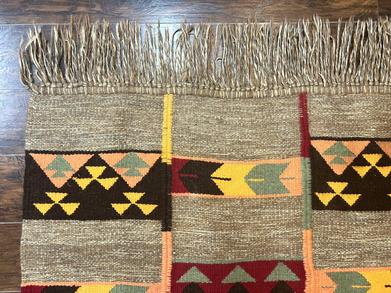 South American Flatweave Rug, Gray, Handmade Vintage Wool Bohemian Blanket by Jewel Rugs
