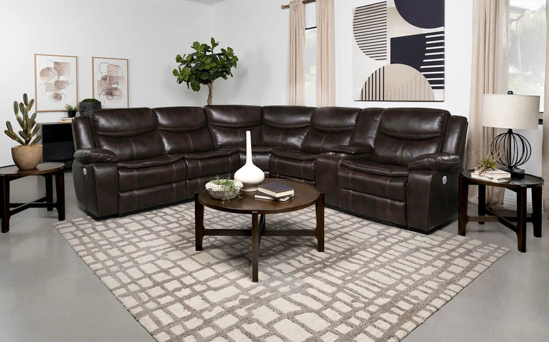 Sycamore Upholstered Power Reclining Sectional Sofa Brown by Unique Piece Furniture