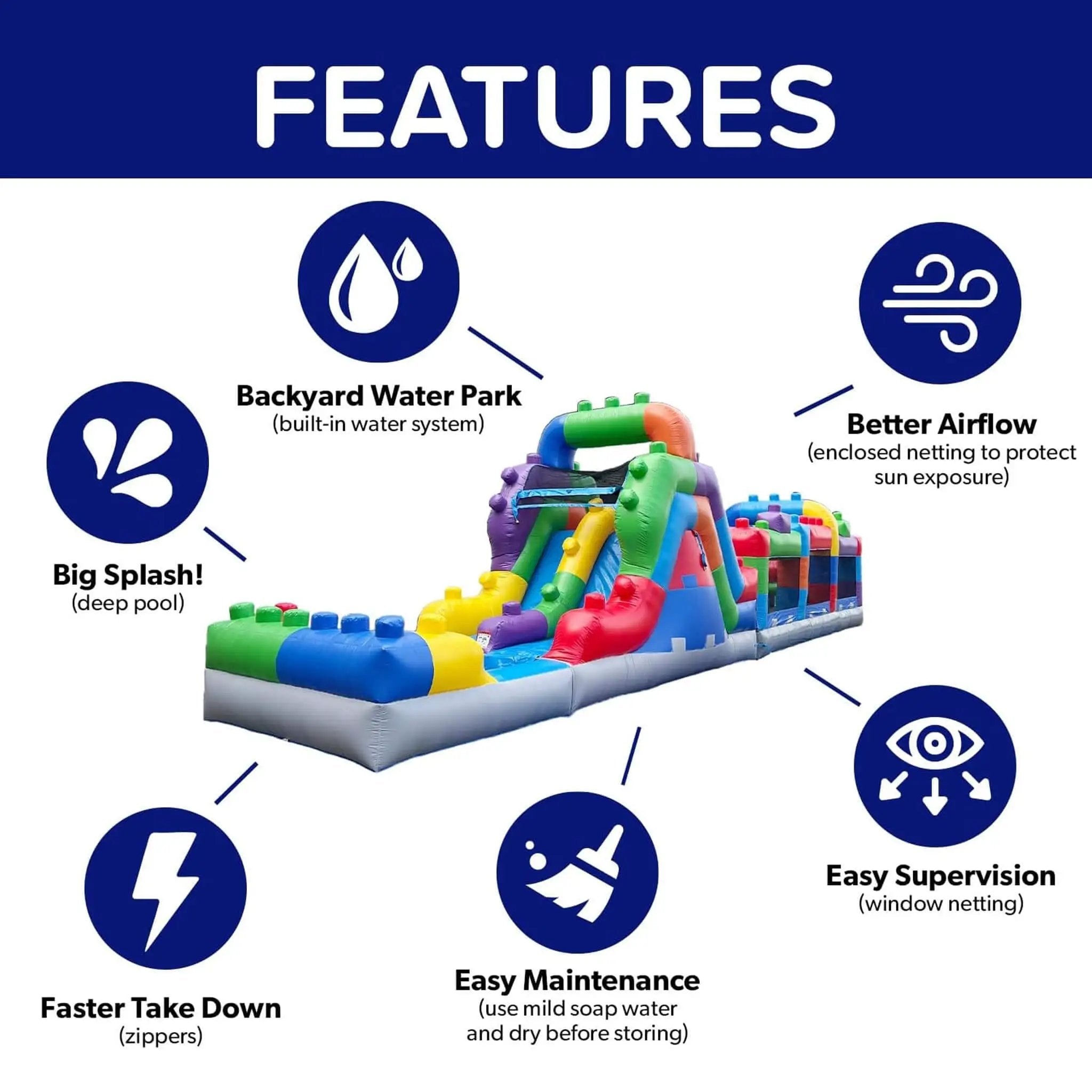 42FT Commercial Inflatable Obstacle Course With Dual Water Slide (SAK31587) by SAKSBY WHOLESALE