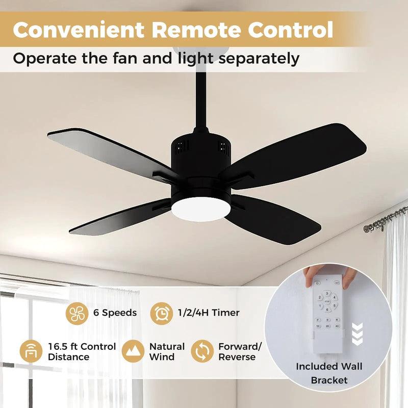 42inch Ceiling Fan with Light and Remote 3CCT LED with Memory 4H Timer 6 Speeds-Black by DirectDeals
