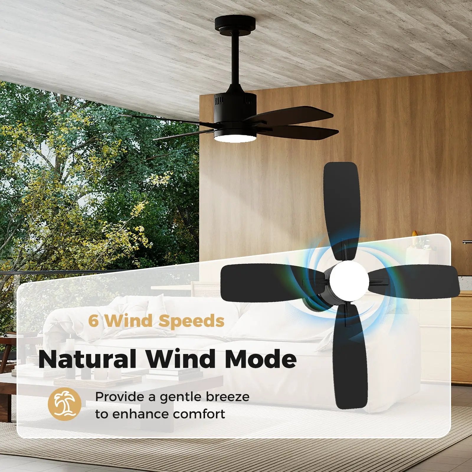 42inch Ceiling Fan with Light and Remote 3CCT LED with Memory 4H Timer 6 Speeds-Black by DirectDeals