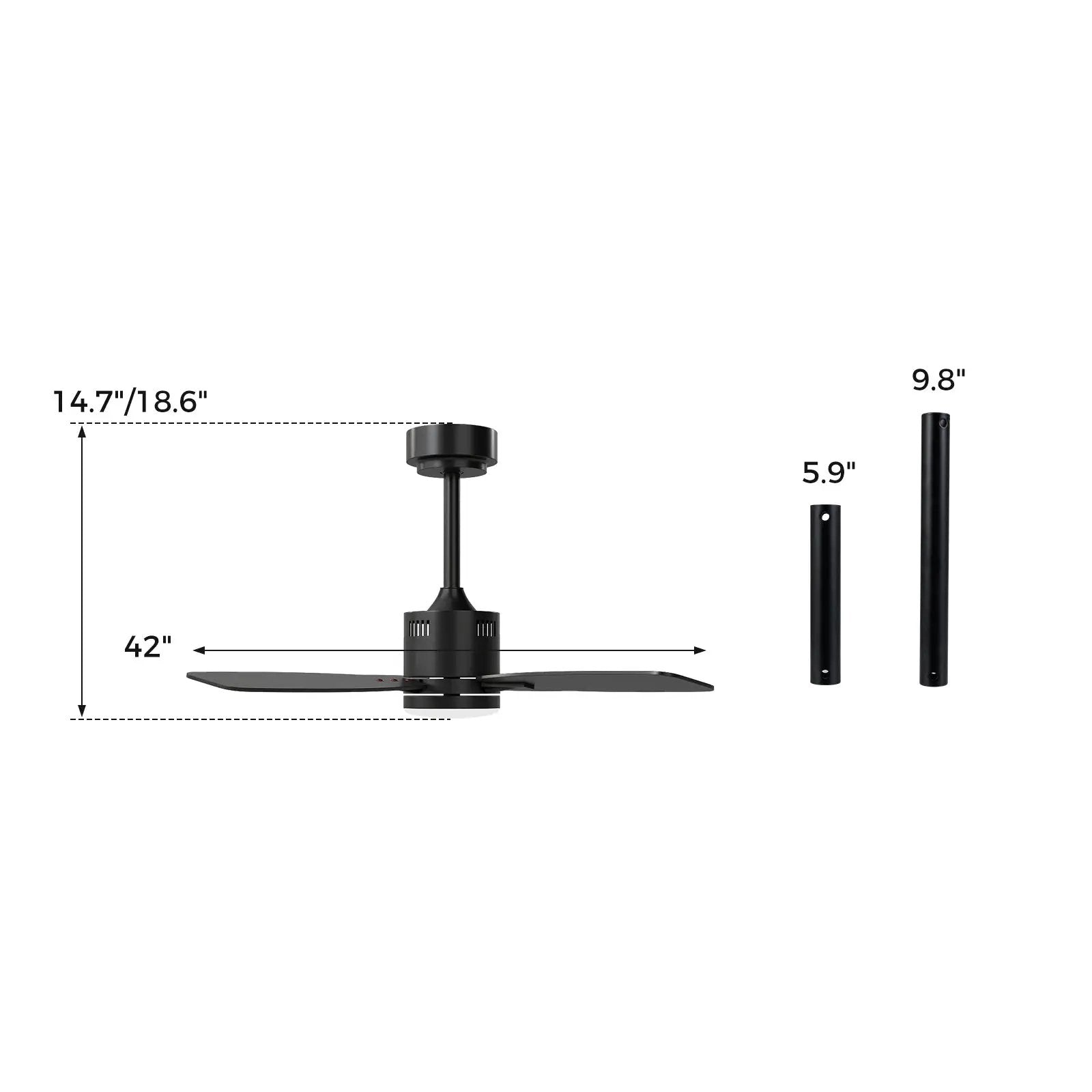 42inch Ceiling Fan with Light and Remote 3CCT LED with Memory 4H Timer 6 Speeds-Black by DirectDeals