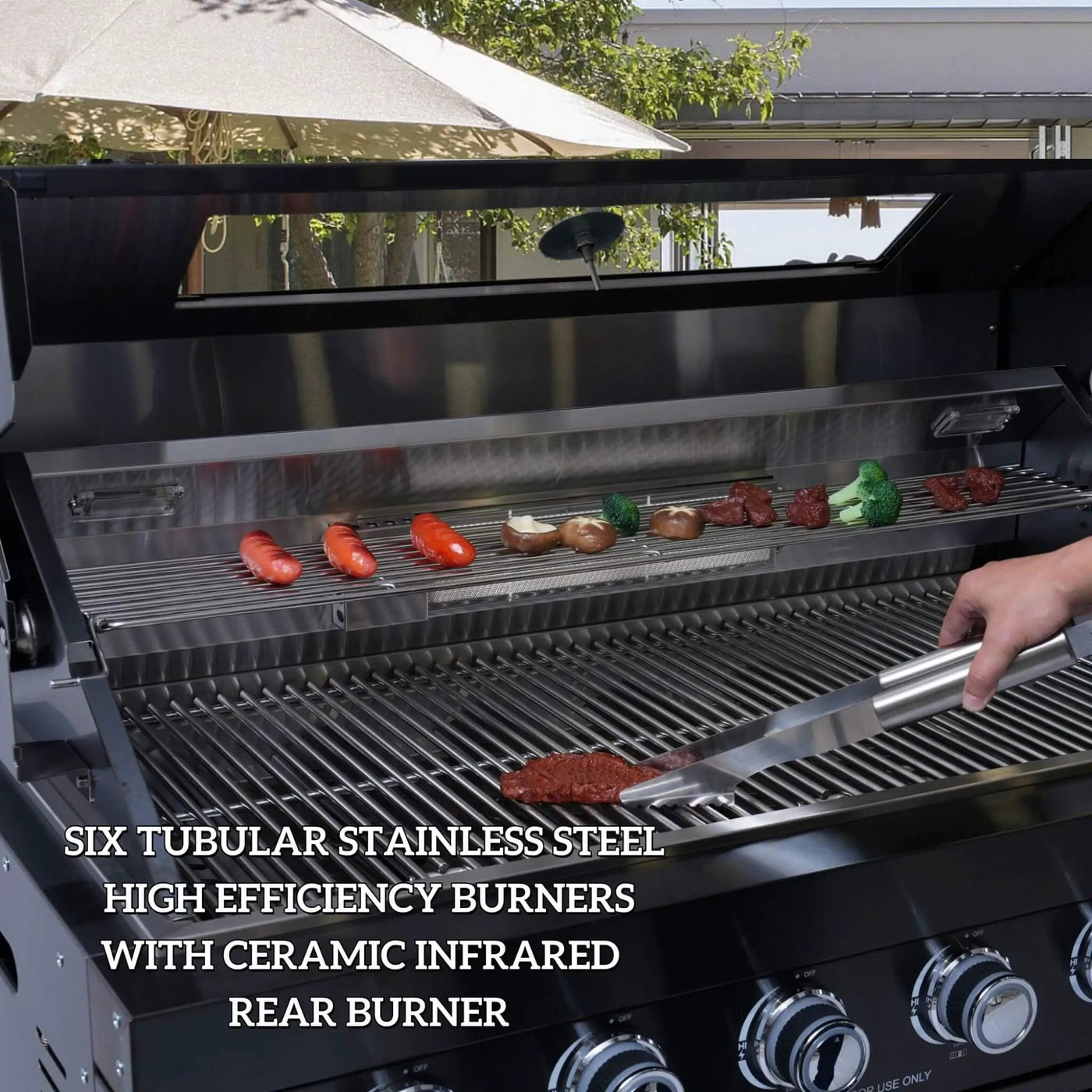 Castelle Flame Belmont 43-Inch 6-Burner 85K BTU Stainless Steel Outdoor BBQ Kitchen Grill Island With Wine Cooler, Rotisserie, And Sink (SAK19476) by SAKSBY WHOLESALE