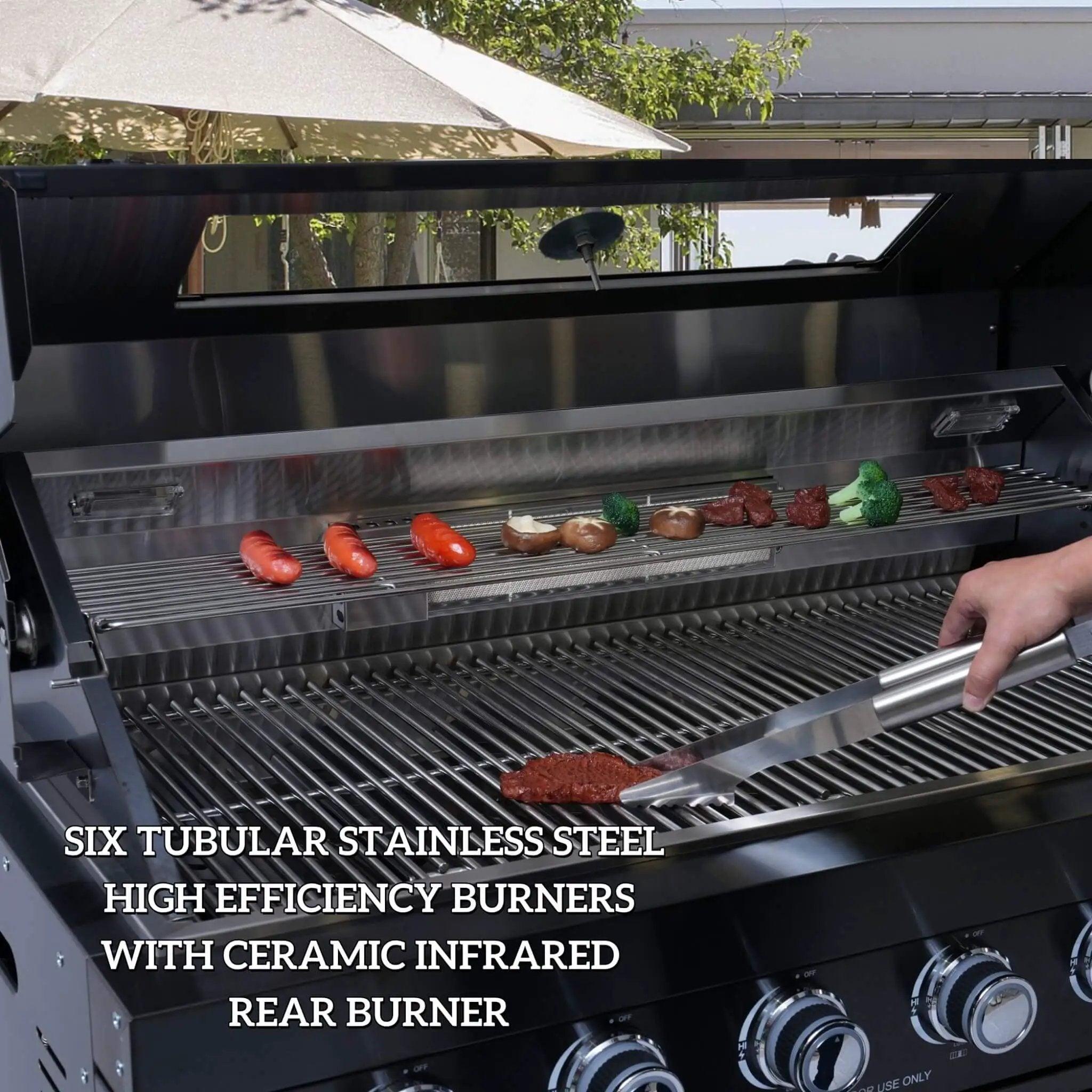 Castelle Flame Belmont 43-Inch 6-Burner 85K BTU Stainless Steel Outdoor BBQ Kitchen Grill Island With Wine Cooler, Rotisserie, And Sink (SAK19476) by SAKSBY WHOLESALE