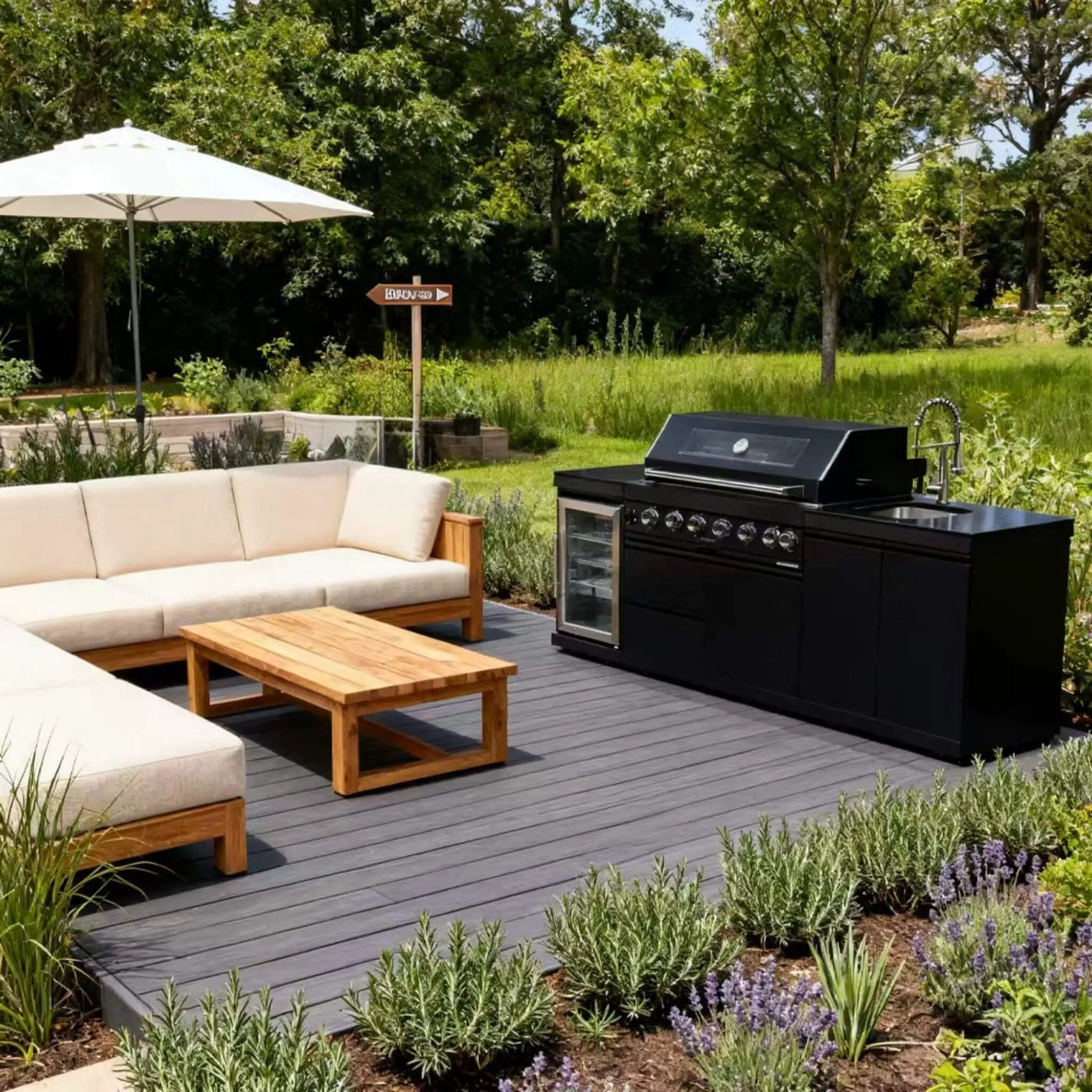 Castelle Flame Belmont 43-Inch 6-Burner 85K BTU Stainless Steel Outdoor BBQ Kitchen Grill Island With Wine Cooler, Rotisserie, And Sink (SAK19476) by SAKSBY WHOLESALE
