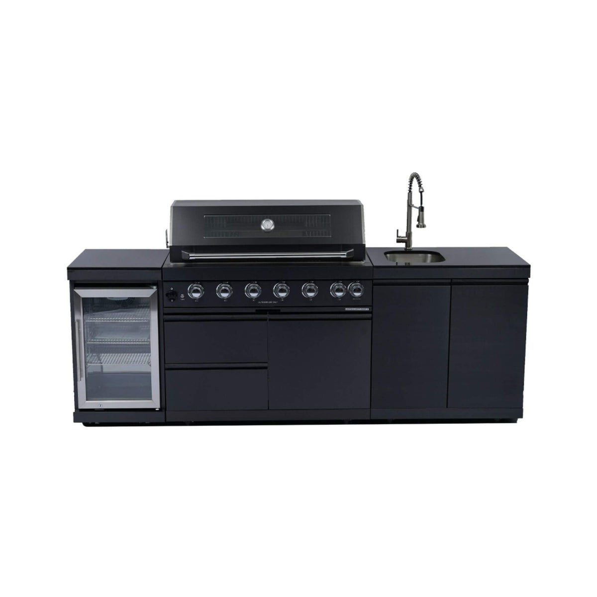 Castelle Flame Belmont 43-Inch 6-Burner 85K BTU Stainless Steel Outdoor BBQ Kitchen Grill Island With Wine Cooler, Rotisserie, And Sink (SAK19476), photo 3 of 13