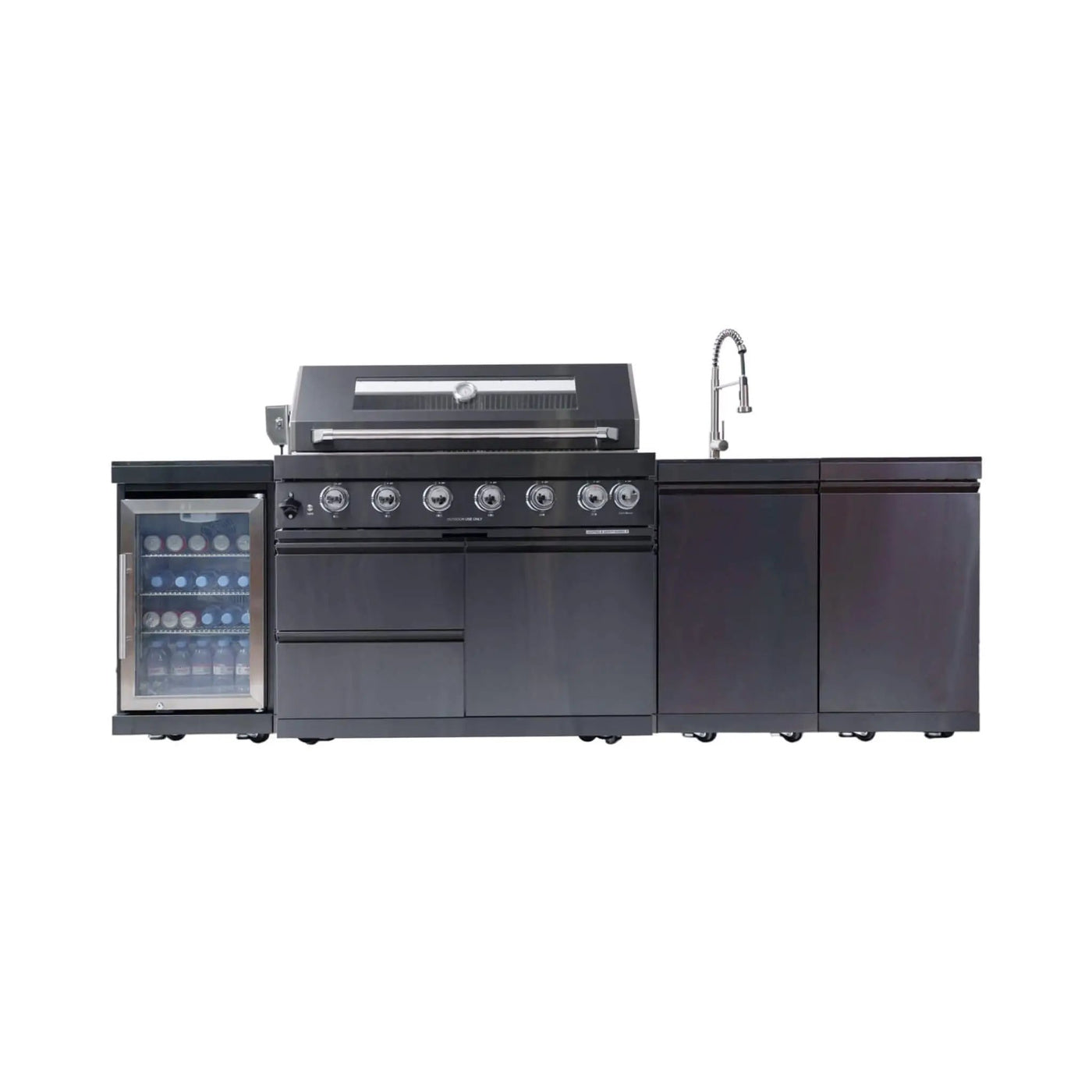Castelle Flame Belmont 43-Inch 6-Burner 85K BTU Stainless Steel Outdoor BBQ Kitchen Grill Island With Wine Cooler, Rotisserie, And Sink (SAK19476) by SAKSBY WHOLESALE