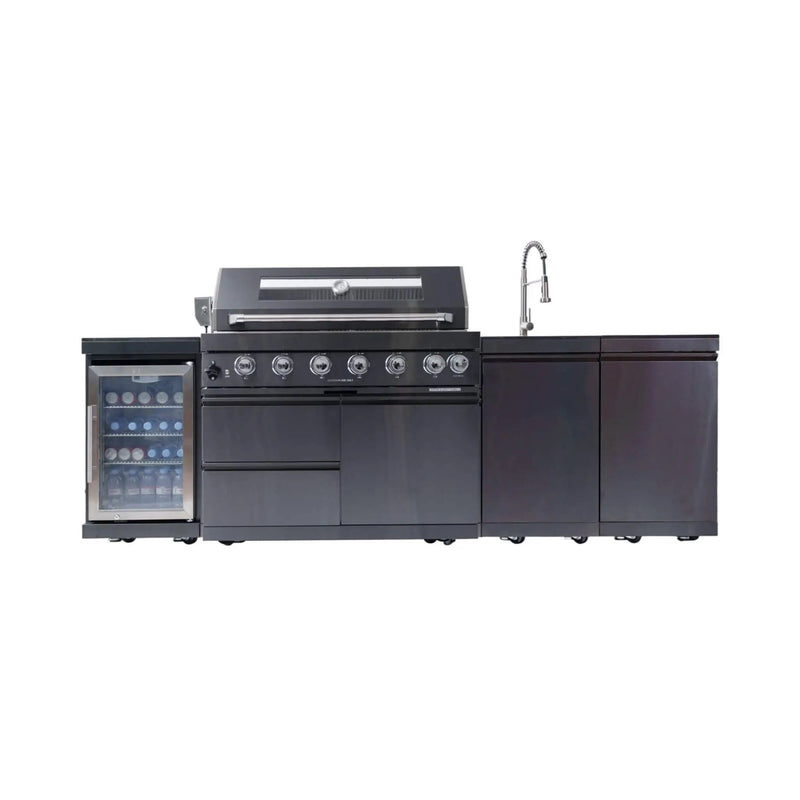 Castelle Flame Belmont 43-Inch 6-Burner 85K BTU Stainless Steel Outdoor BBQ Kitchen Grill Island With Wine Cooler, Rotisserie, And Sink (SAK19476) by SAKSBY WHOLESALE