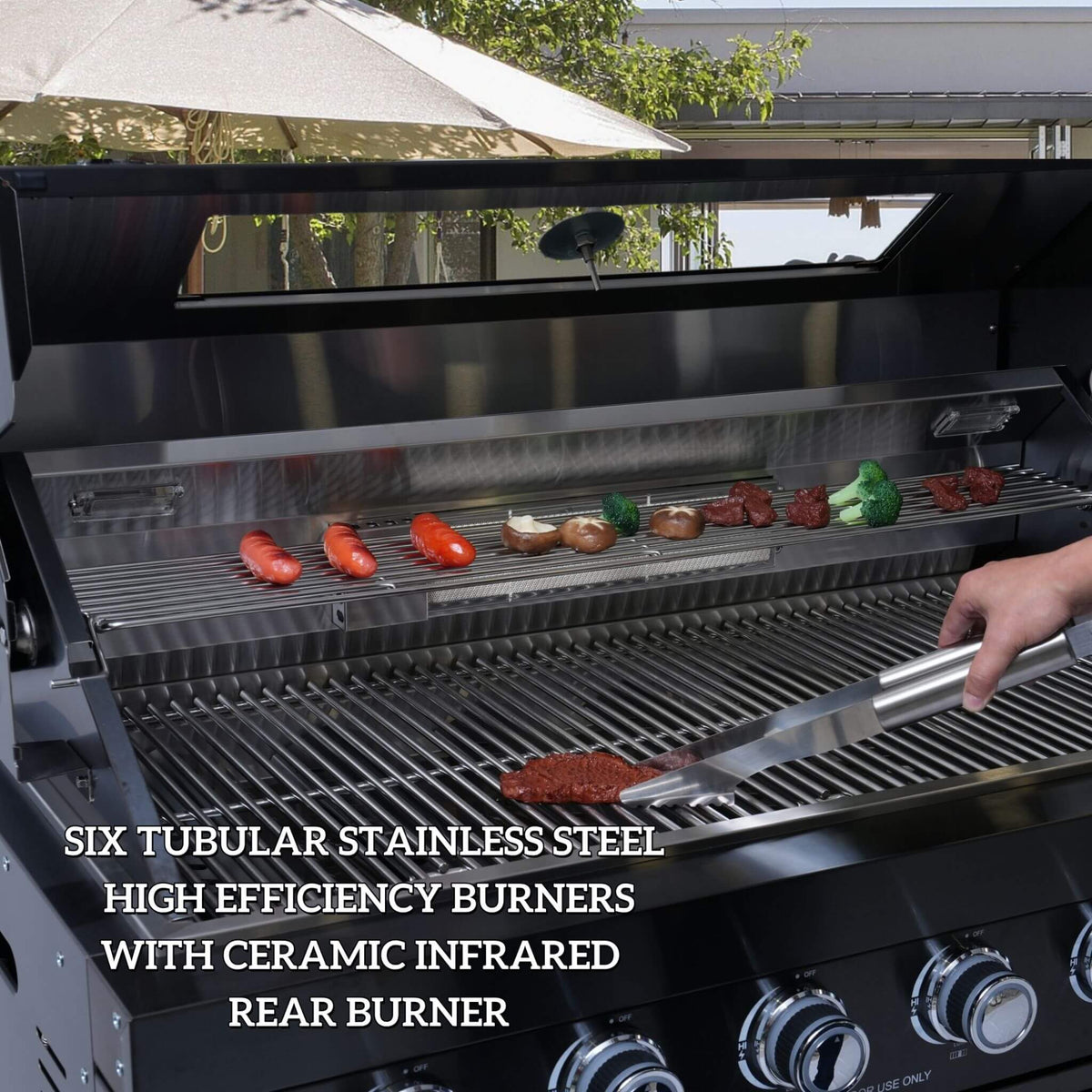 Castelle Flame Belmont 43-Inch 6-Burner 85K BTU Stainless Steel Outdoor BBQ Kitchen Grill Island With Wine Cooler, Rotisserie, And Sink (SAK19476), photo 4 of 13