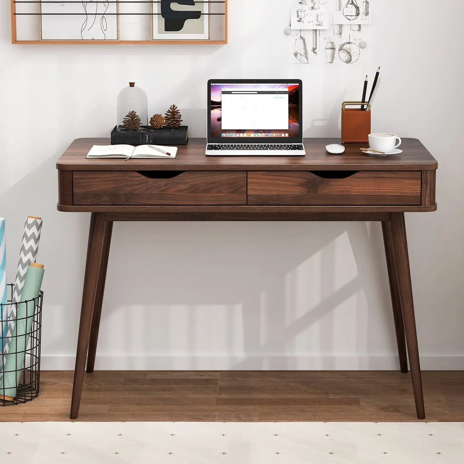 43.5 Inch Computer Desk with 2 Drawers for Small Spaces by DirectDeals