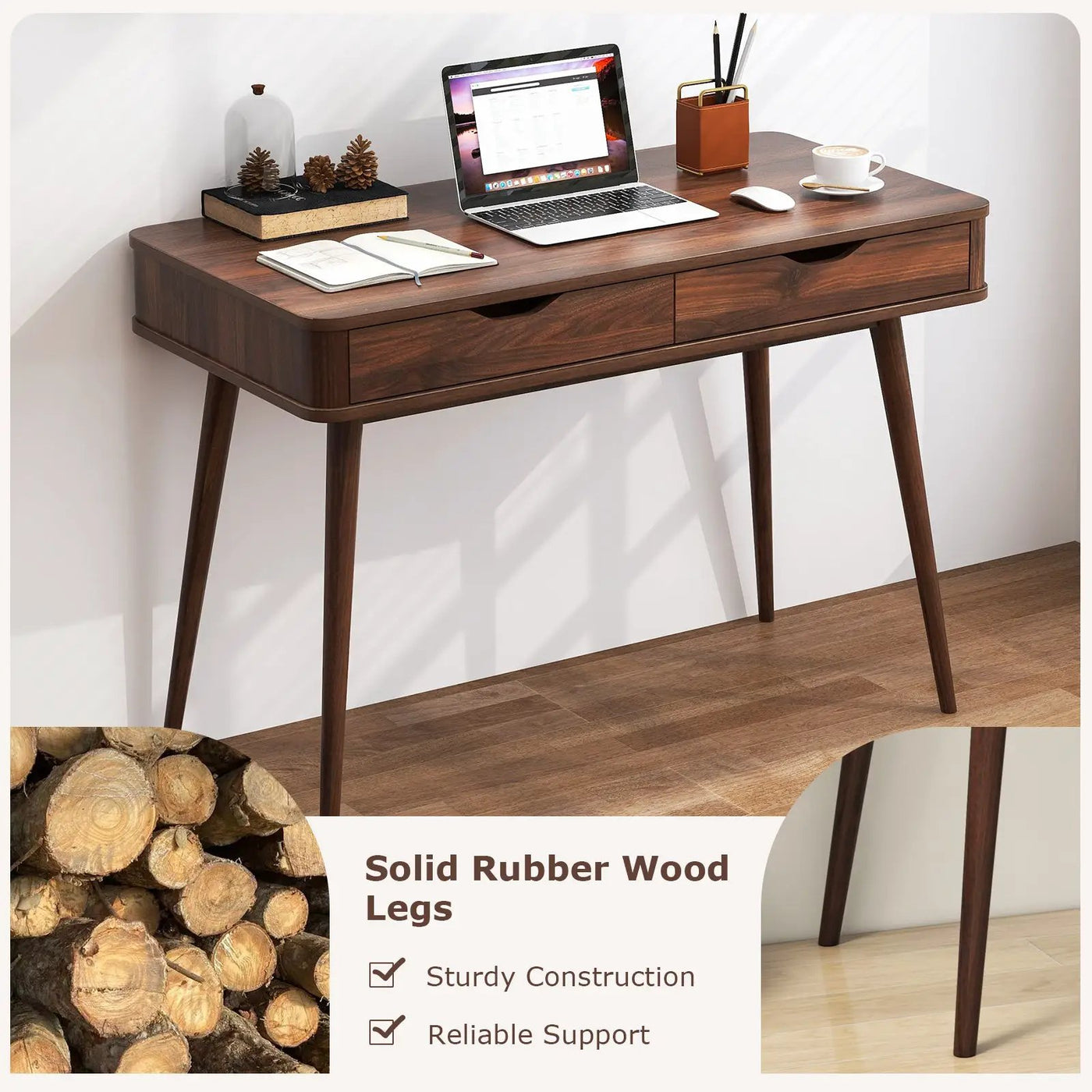 43.5 Inch Computer Desk with 2 Drawers for Small Spaces by DirectDeals