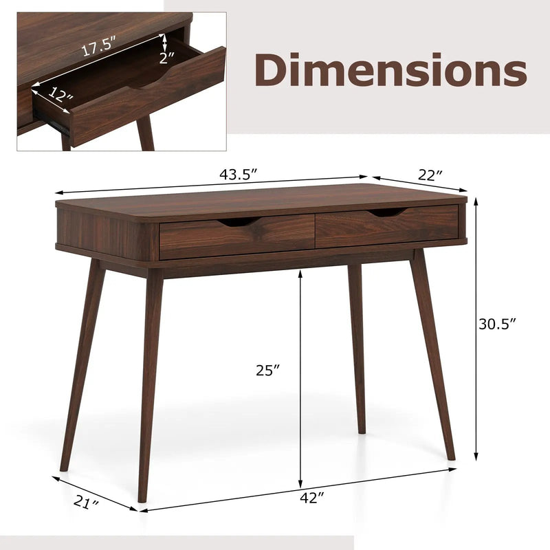 43.5 Inch Computer Desk with 2 Drawers for Small Spaces by DirectDeals