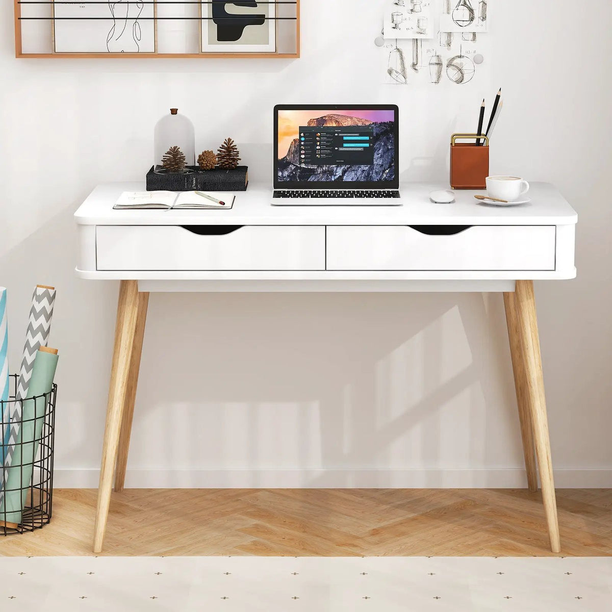 43.5 Inch Computer Desk with 2 Drawers for Small Spaces by DirectDeals