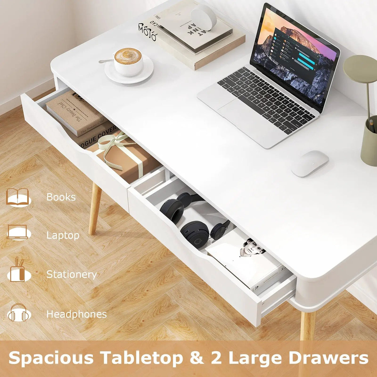 43.5 Inch Computer Desk with 2 Drawers for Small Spaces by DirectDeals