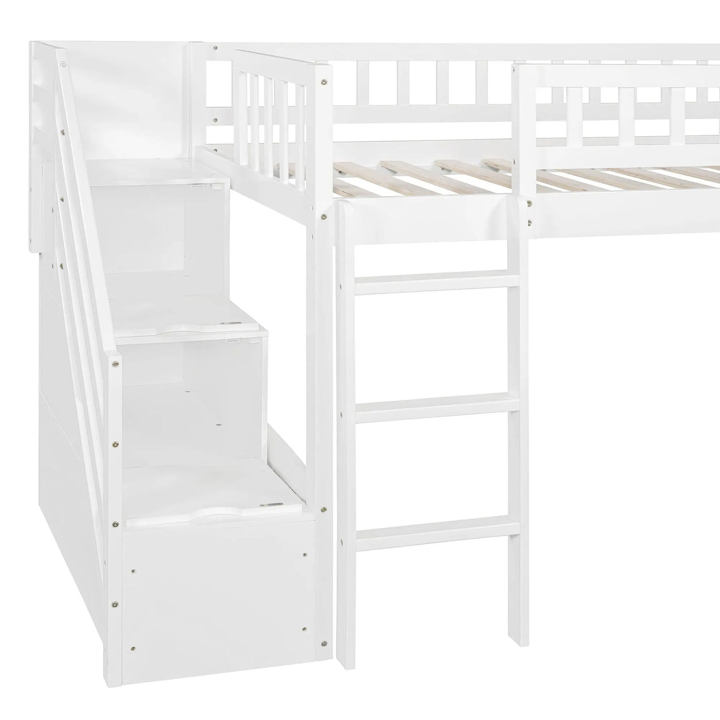 Loft Stairway Bed With 2 Drawers, Convertible Ladder And Slide by HouseOfZazla