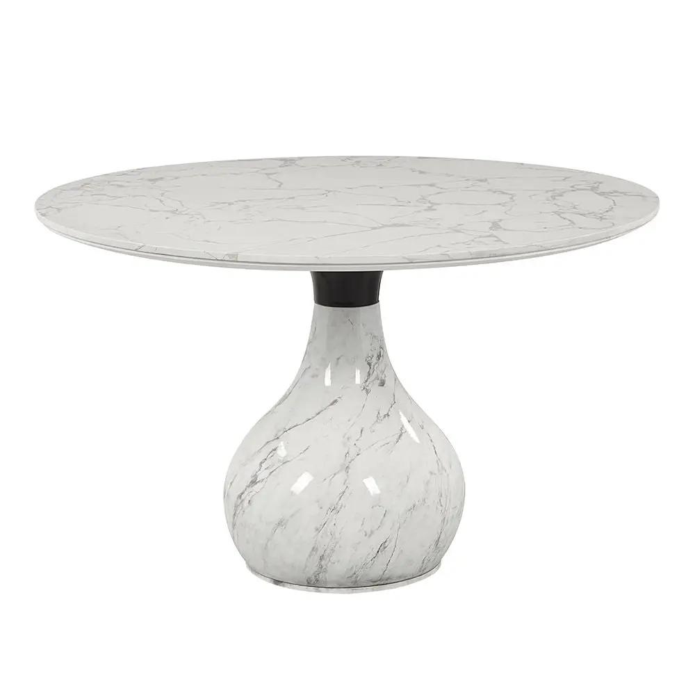 Koen - Round Dining Table, Engineering Marble Top - White & Black by Unique Piece Furniture