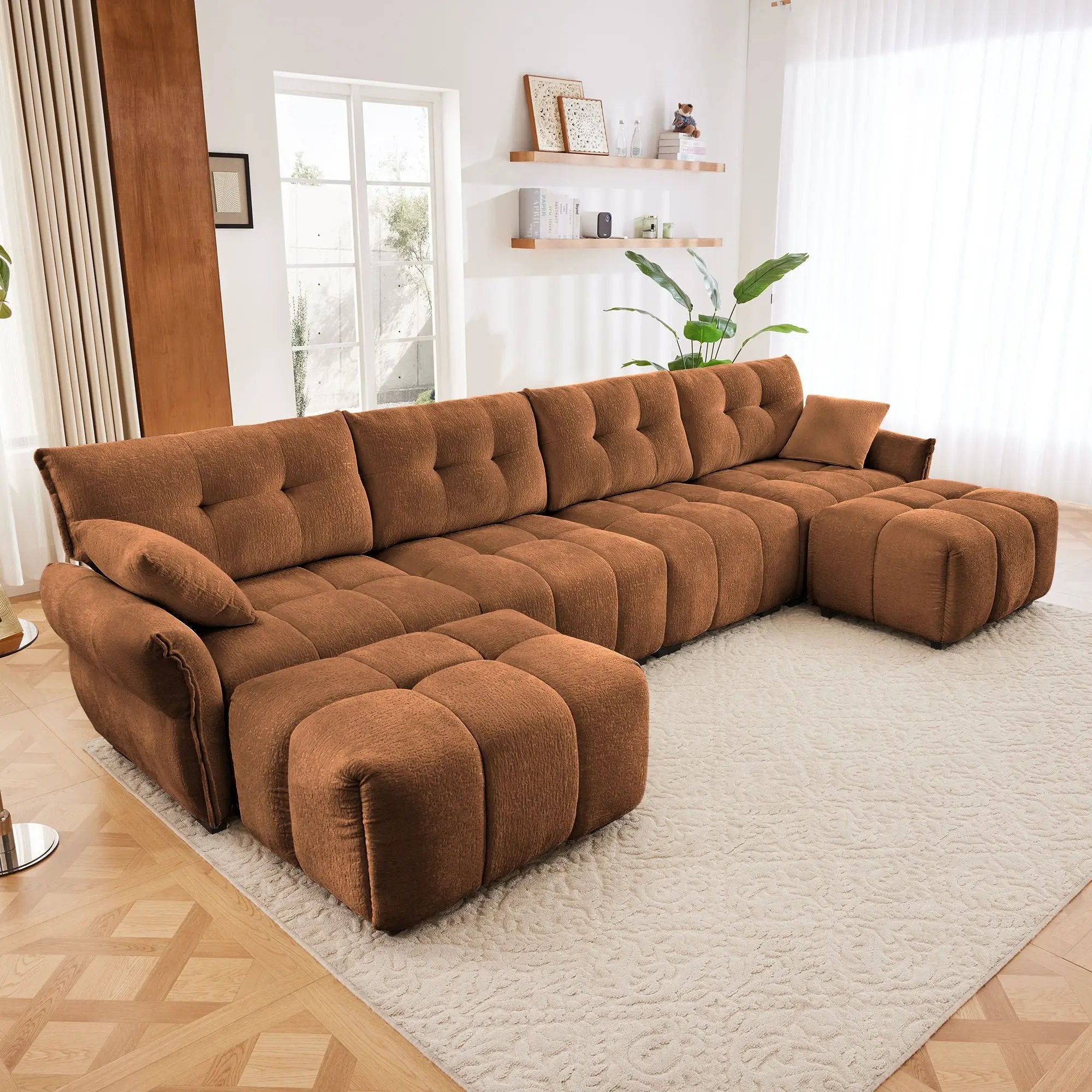 Sofa Set With Ottoman And Pillows, Textured, High Resilience Cushions by HouseOfZazla