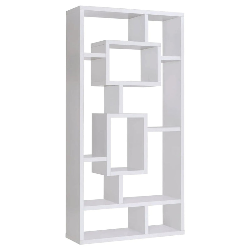 Geometric 10 Shelf Open Back Bookcase With Interlocking Shelves - White by HouseOfZazla