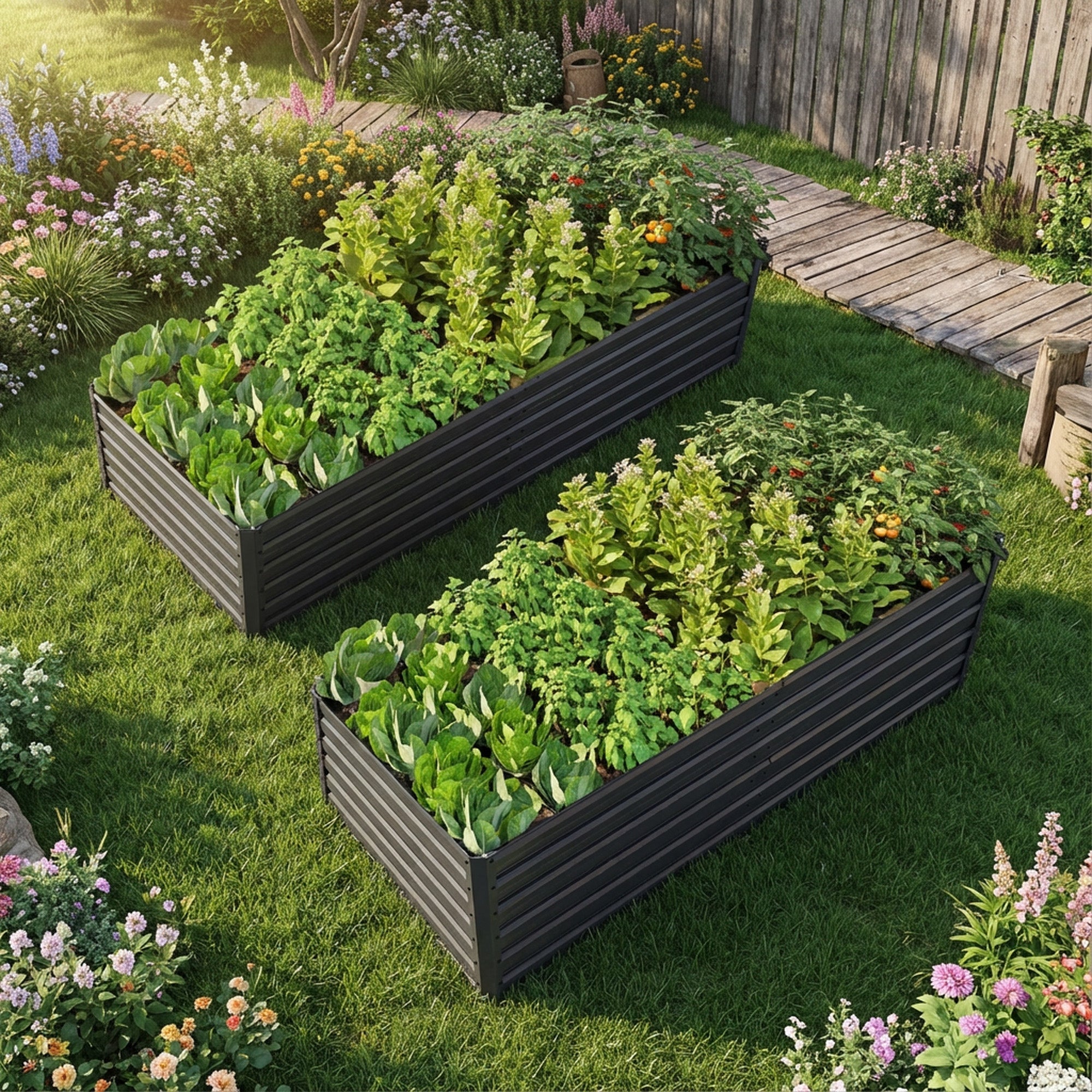 2 Pack Metal Raised Garden Bed Kit Outdoor - 8x4x2 FT Galvanized Planter Boxes Set by HouseOfZazla