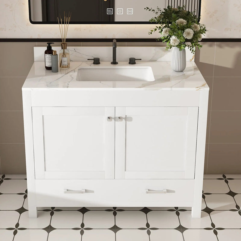 43" Bathroom Vanity, Multi Functional Cabinet With Doors And Drawer - White by HouseOfZazla