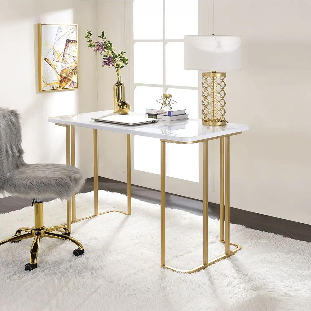 Estie - Writing Desk (Same Ac00902) - White & Gold by Unique Piece Furniture