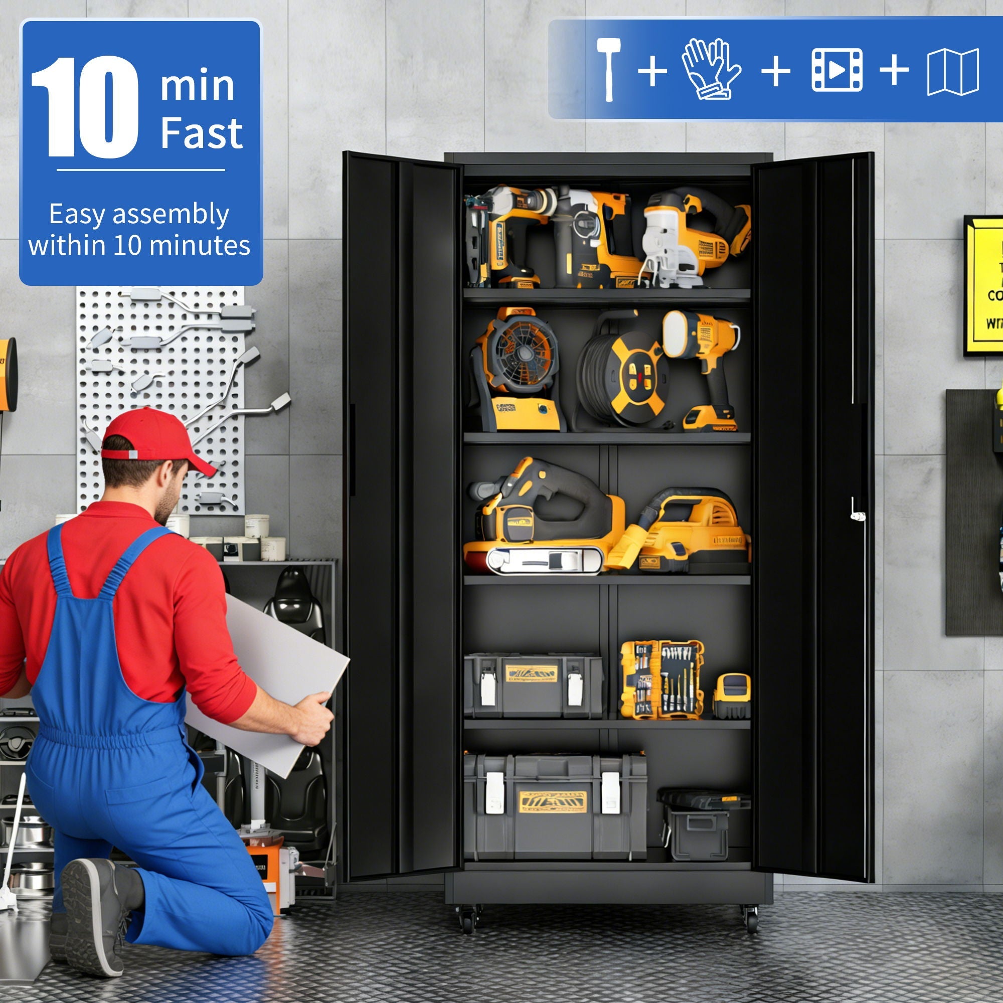 Heavy Duty Rolling Cabinet With Lock, Garage Storage Cabinet, 4 Adjustable Shelves For Tool Organization by HouseOfZazla