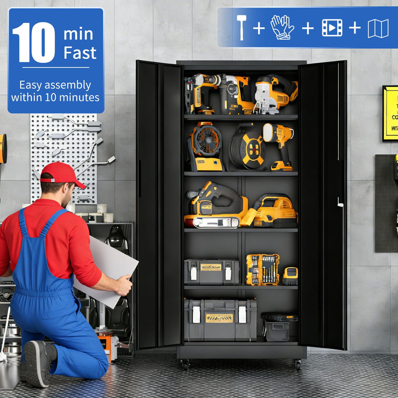 Heavy Duty Rolling Cabinet With Lock, Garage Storage Cabinet, 4 Adjustable Shelves For Tool Organization by HouseOfZazla