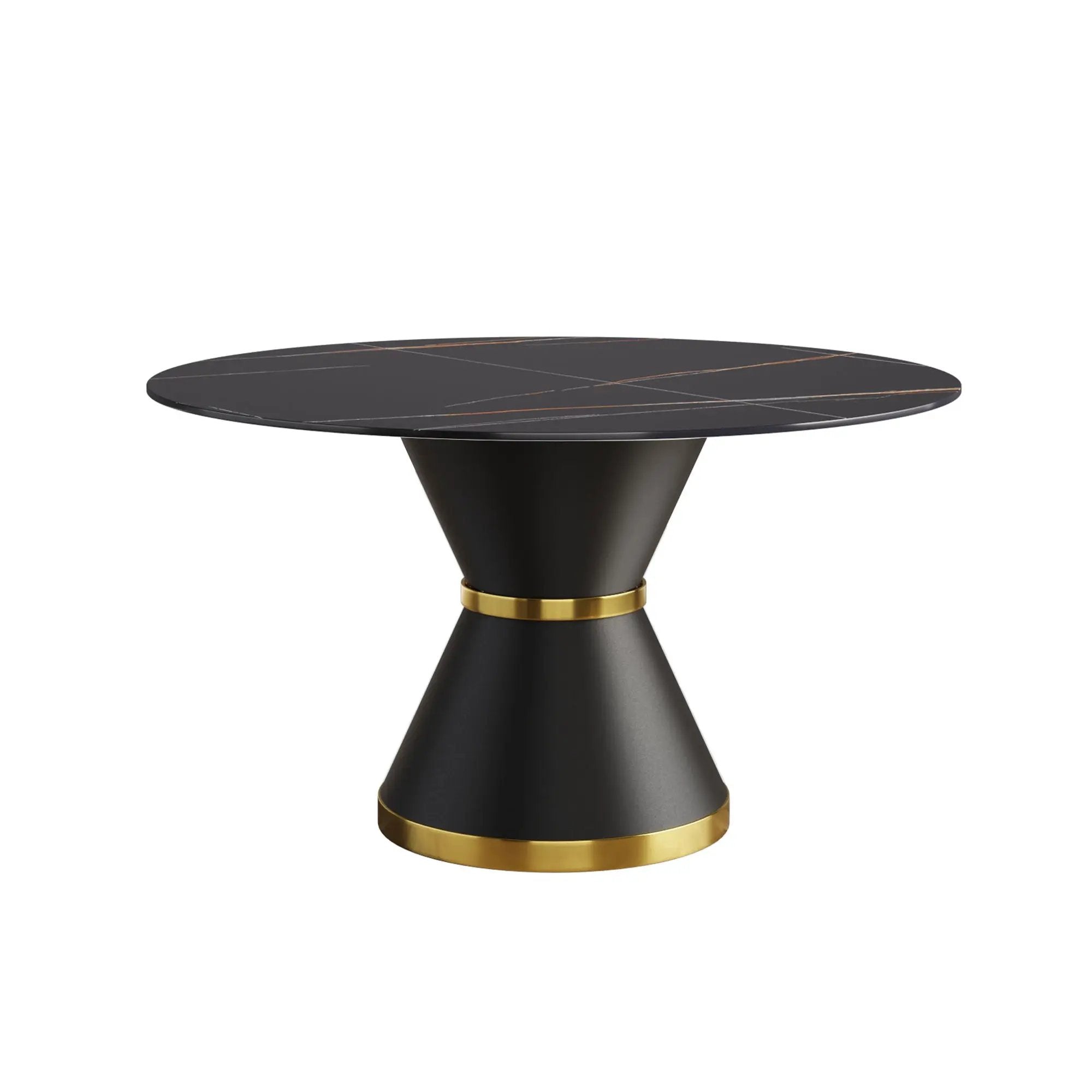 Round Modern Artificial Stone Carbon Steel Base Dining Table, Can Accommodate 6 People - Black by HouseOfZazla