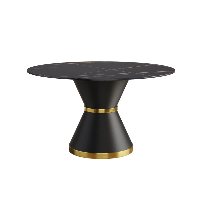 Round Modern Artificial Stone Carbon Steel Base Dining Table, Can Accommodate 6 People - Black by HouseOfZazla