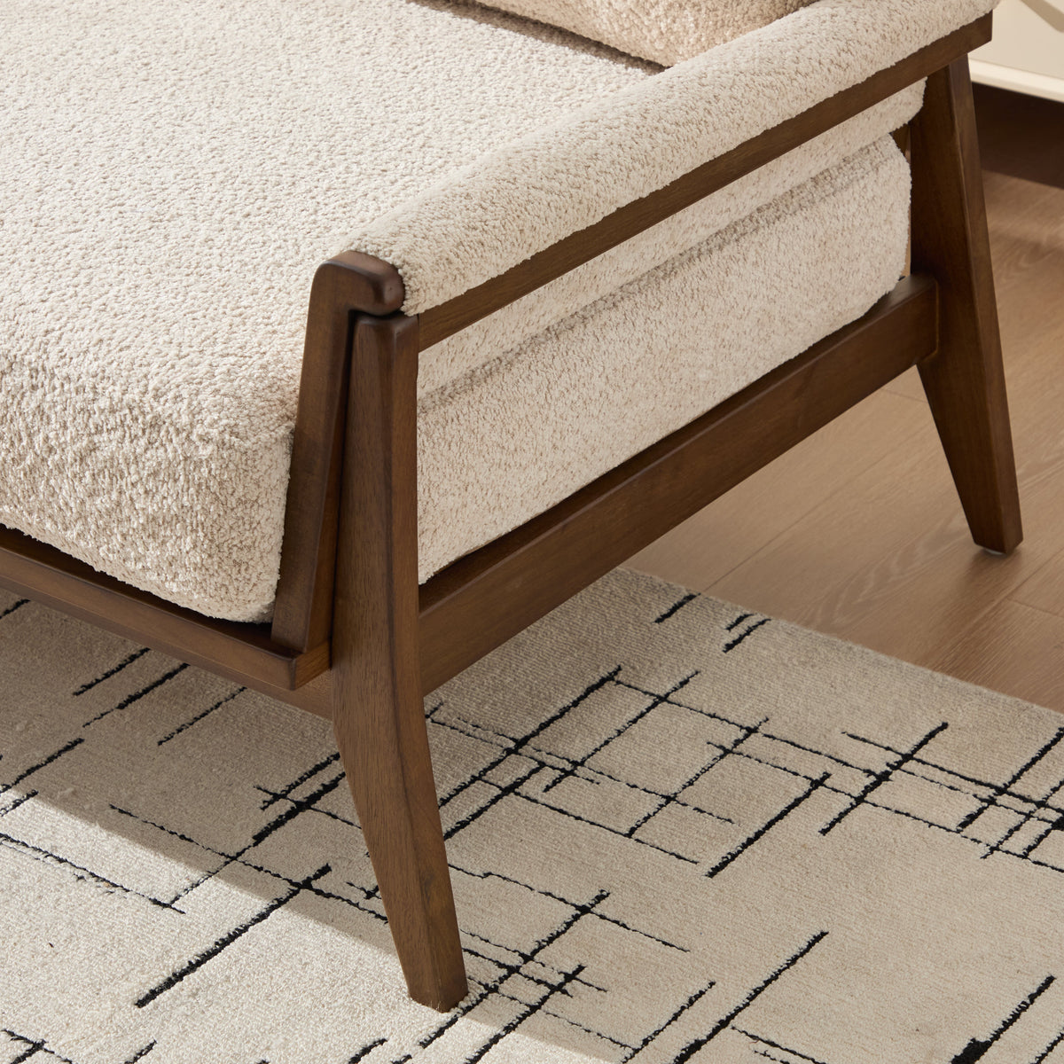 Mid-Century Modern Boucle Fabric Sofa with Solid Wood Frame, photo 3 of 10