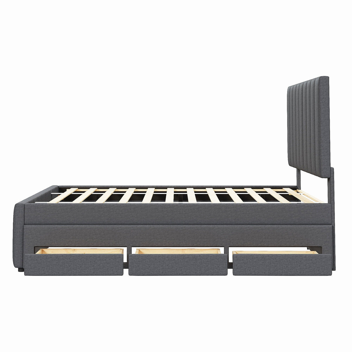 Upholstered Platform Bed With Twin Size Trundle And 3 Drawers, photo 6 of 14