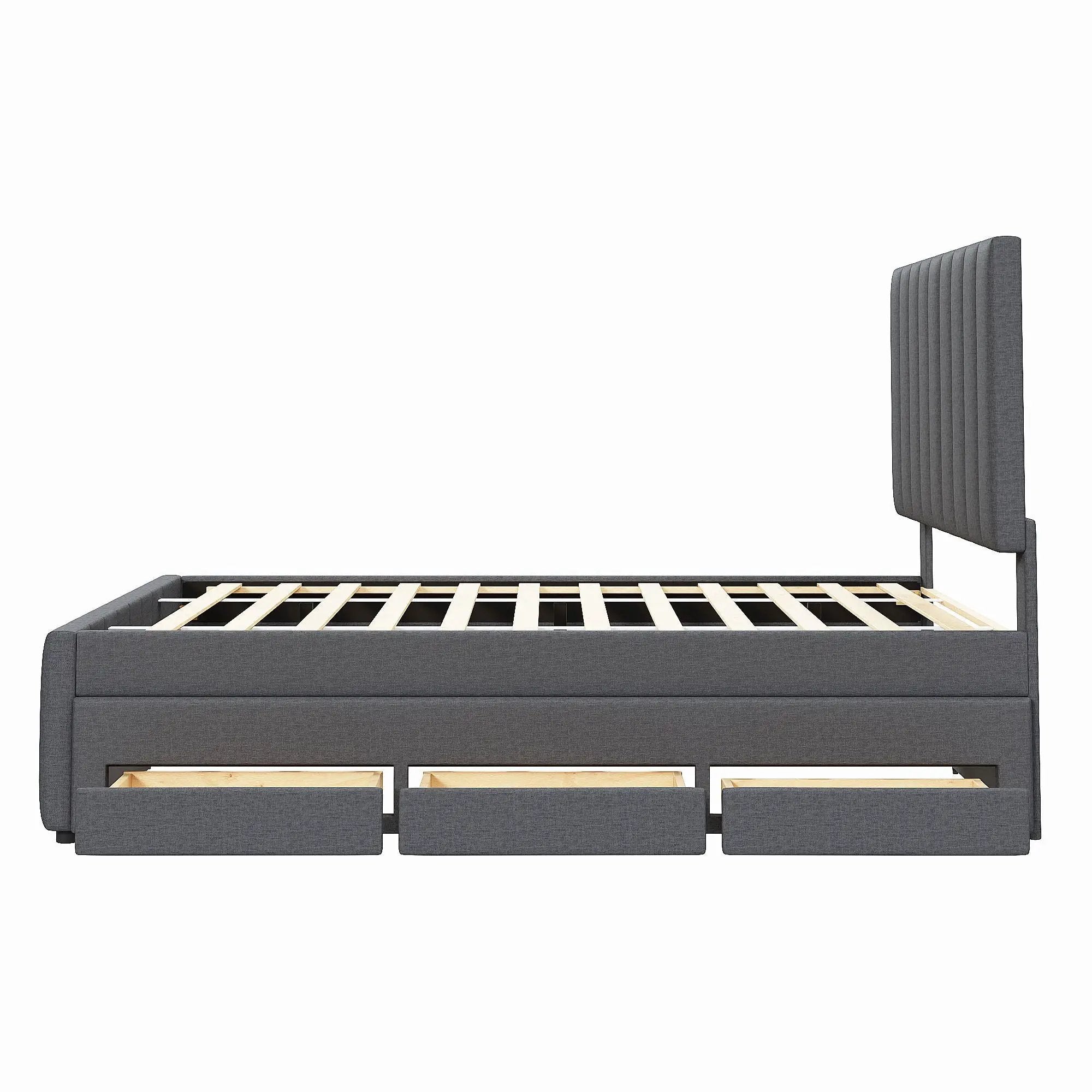 Upholstered Platform Bed With Twin Size Trundle And 3 Drawers by HouseOfZazla