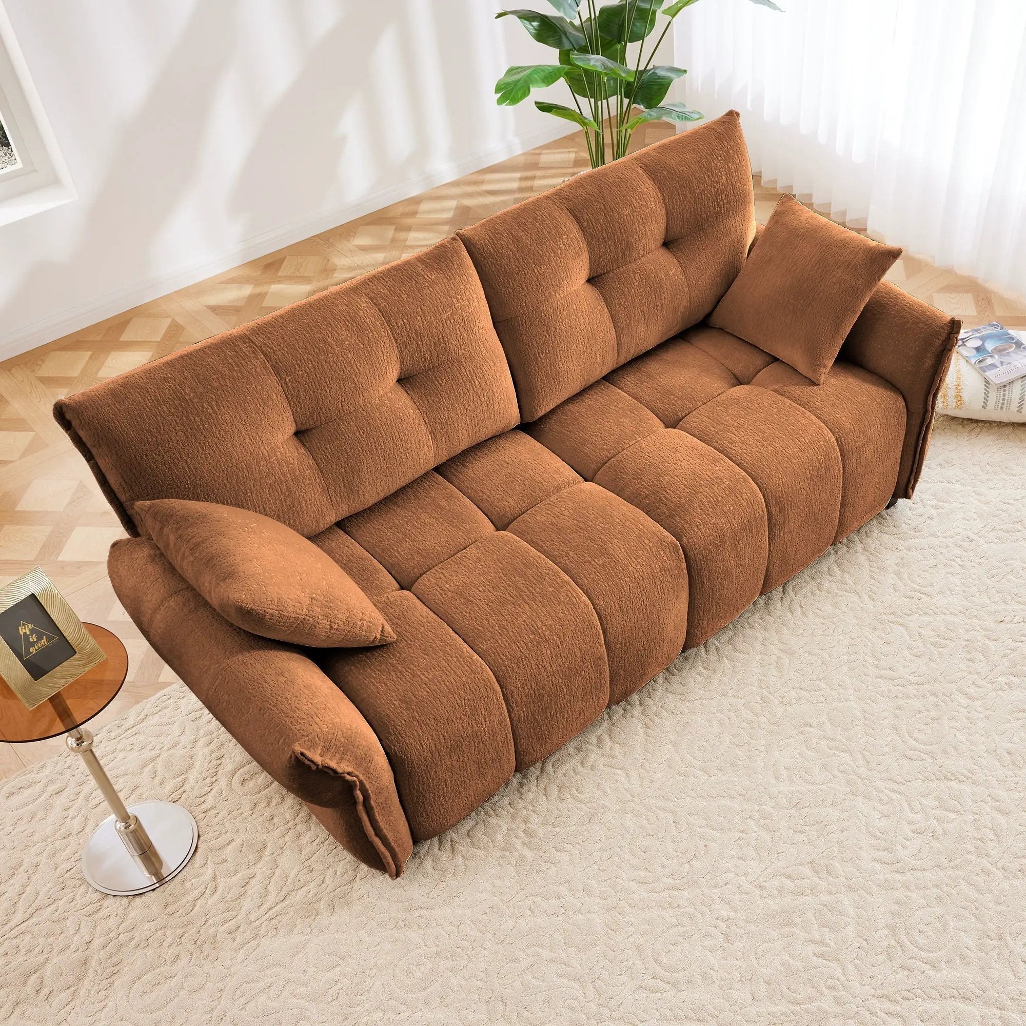Modern Sofa & Pillows, Textured Cover, High Rebound Cushions by HouseOfZazla
