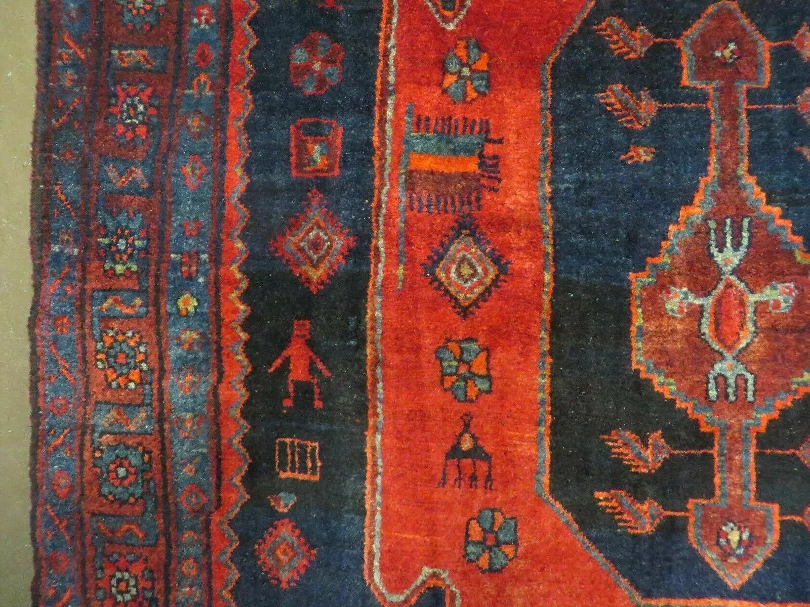 4' 6" X 8' 2" Antique Handmade India Tribal Geometric Wool Rug Red Blue # 129 by Jewel Rugs