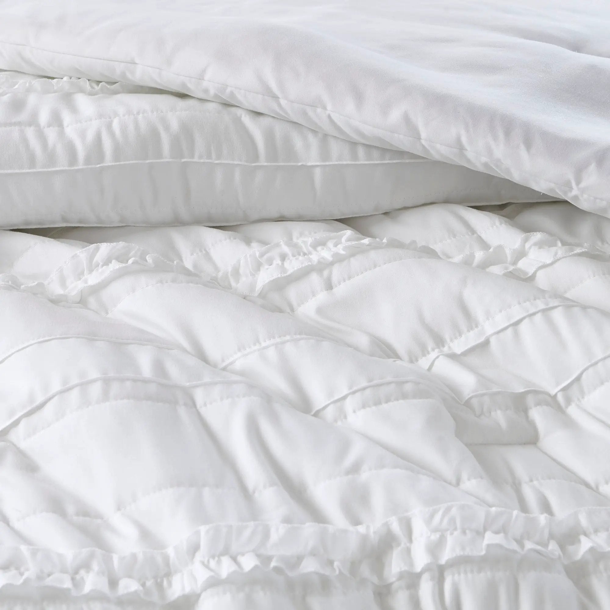 5 Piece Microfiber Ruffled Comforter Set - White California King by HouseOfZazla