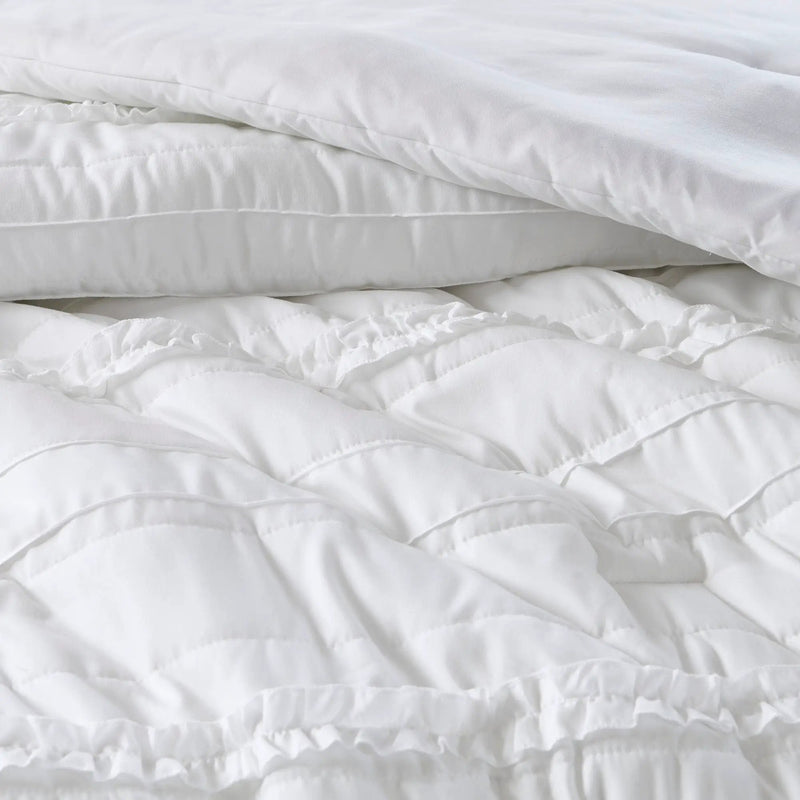 5 Piece Microfiber Ruffled Comforter Set - White California King by HouseOfZazla