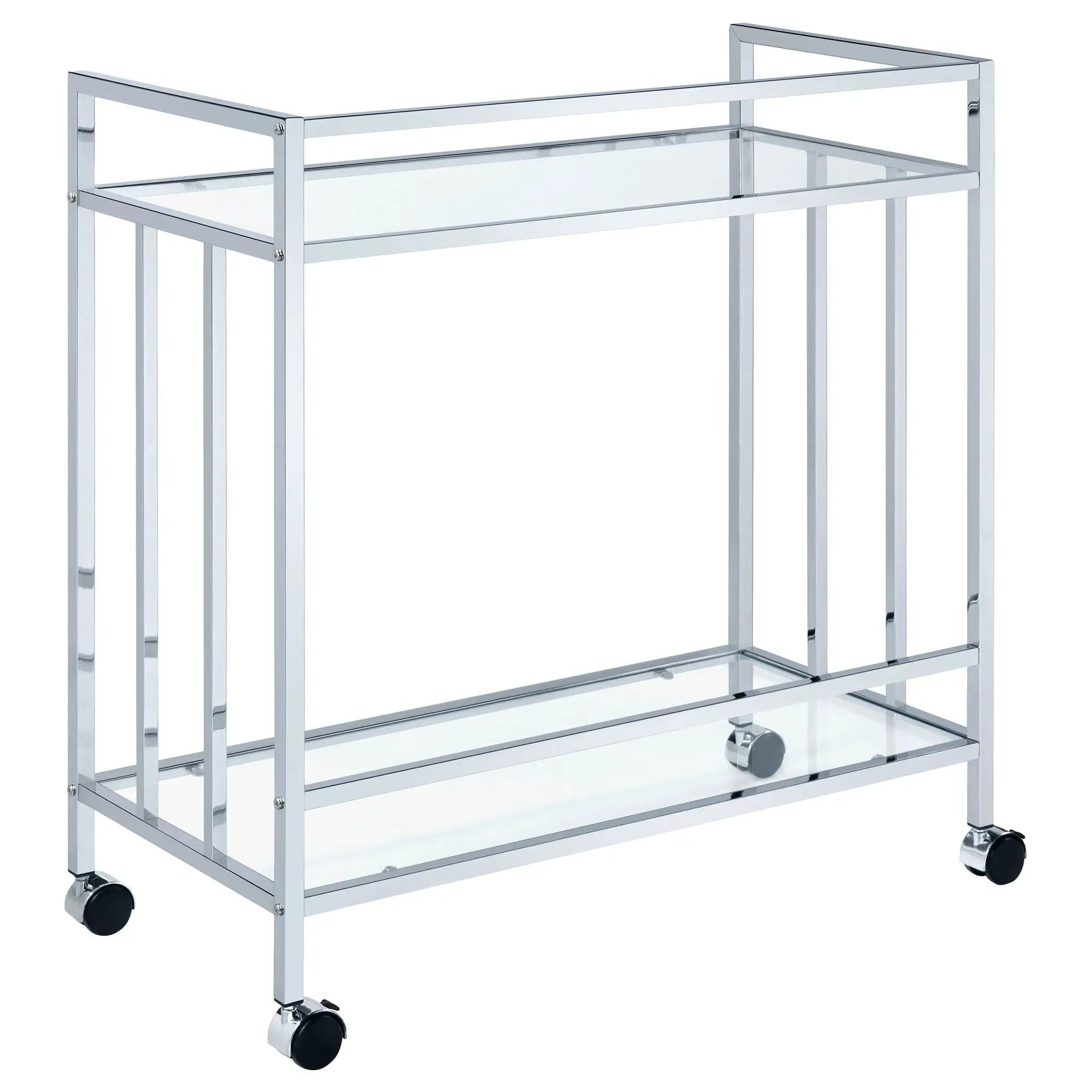 Cara 2-tier Rectangular Glass Shelf Metal Bar Cart Chrome by Unique Piece Furniture