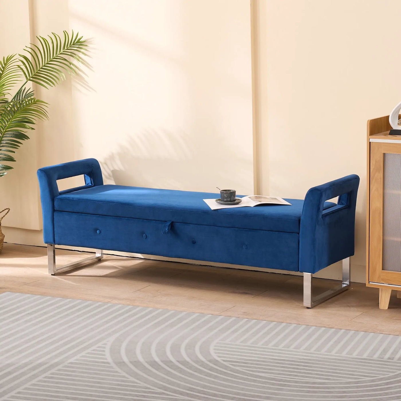 Wide Storage Soft Ottoman Bench With Armrests by HouseOfZazla