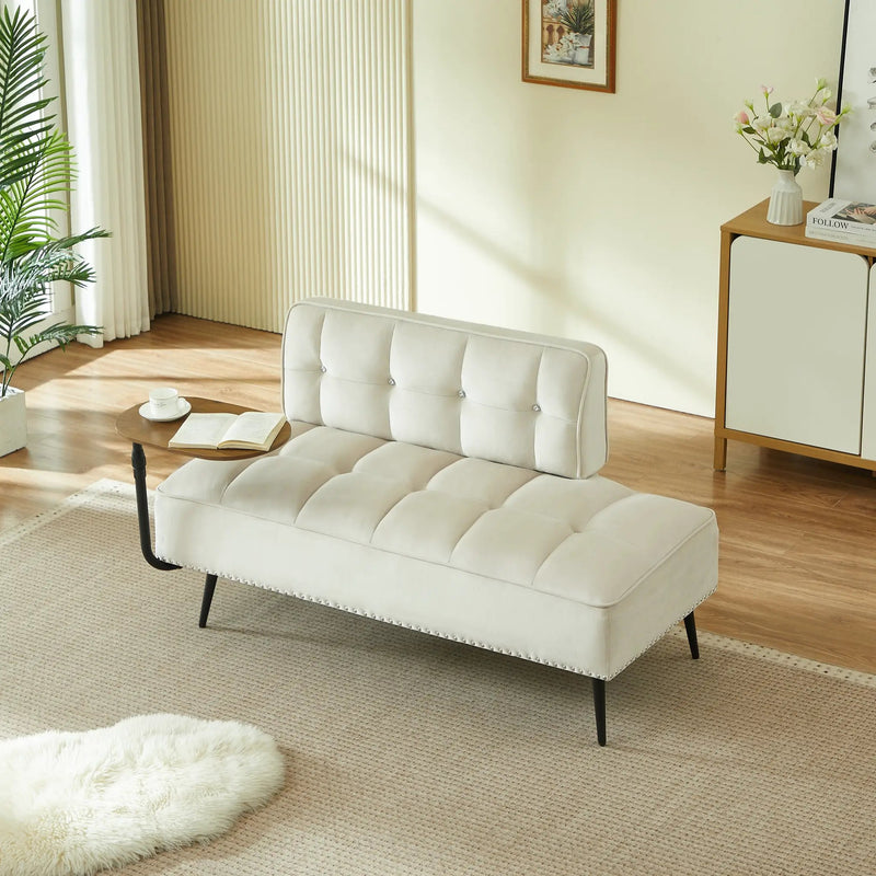 54-Inch Modern Two-Seater Velvet Sofa with Rotating Side Table by HouseOfZazla