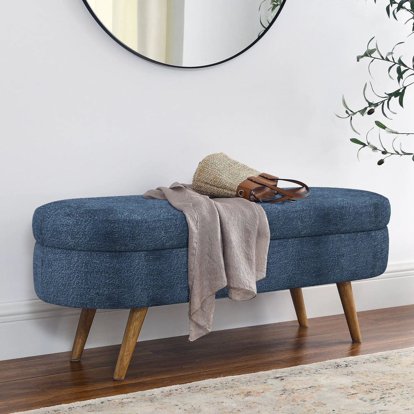 Modern Ottoman Oval Storage Bench With Rubber Wood Legs by HouseOfZazla