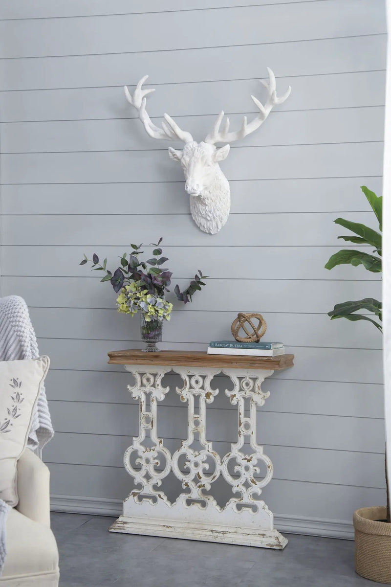 Classic Vintage Wash Console Table With Wood Top - Brown / Antique White by HouseOfZazla