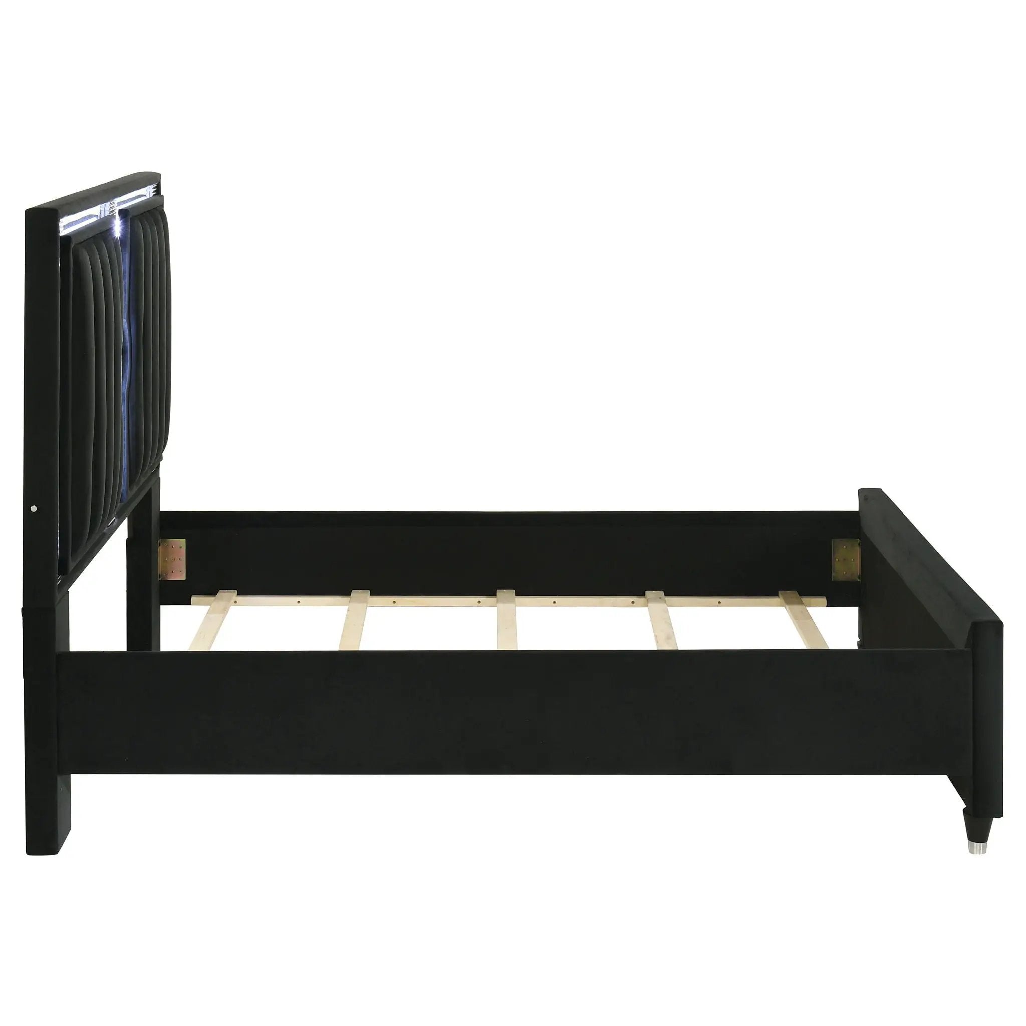 Ravenne Velvet Upholstered Queen LED Panel Bed Black by Unique Piece Furniture
