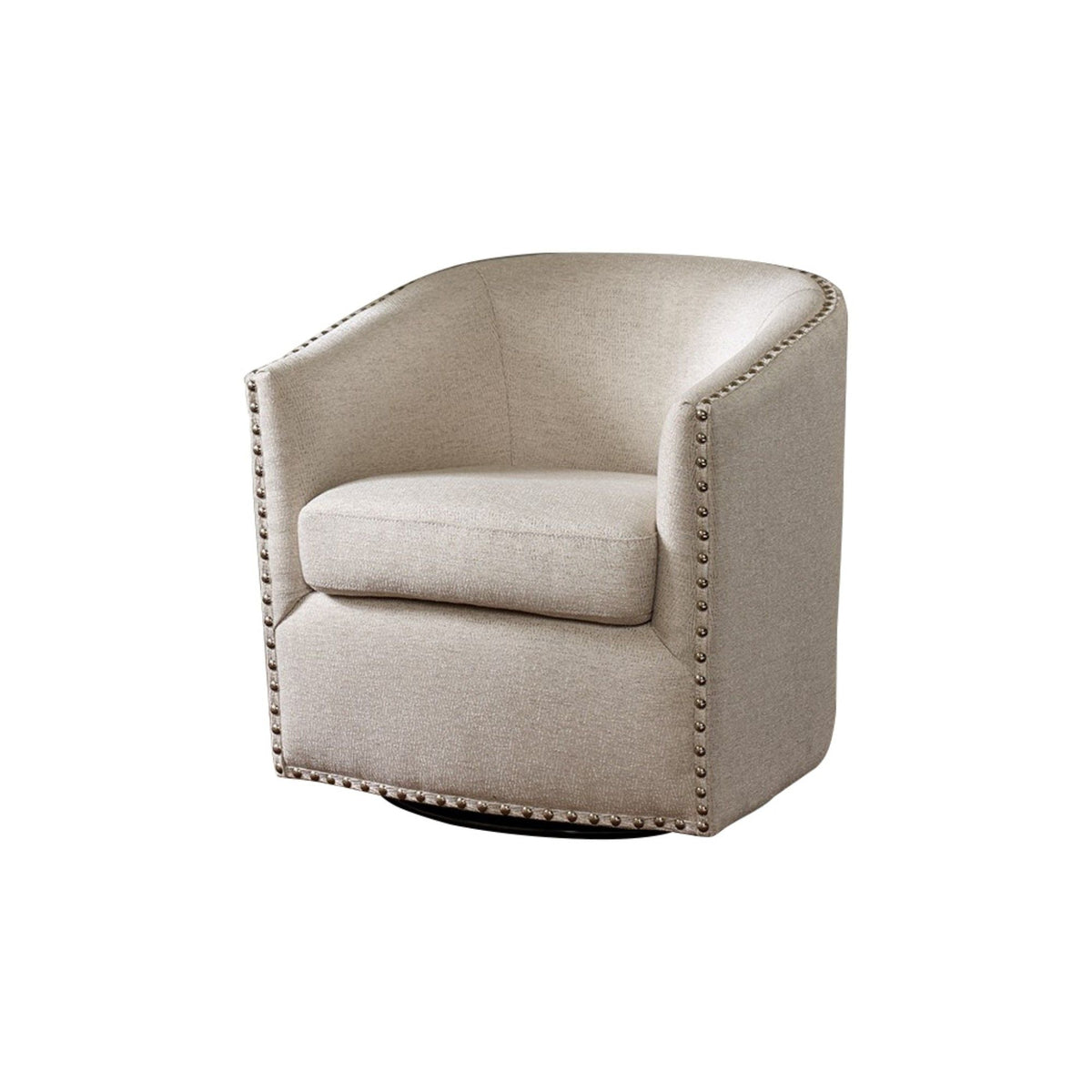 Luxurious Swivel Chair with 360 Degree Rotation and Nailhead Trim - Pearl Silver
