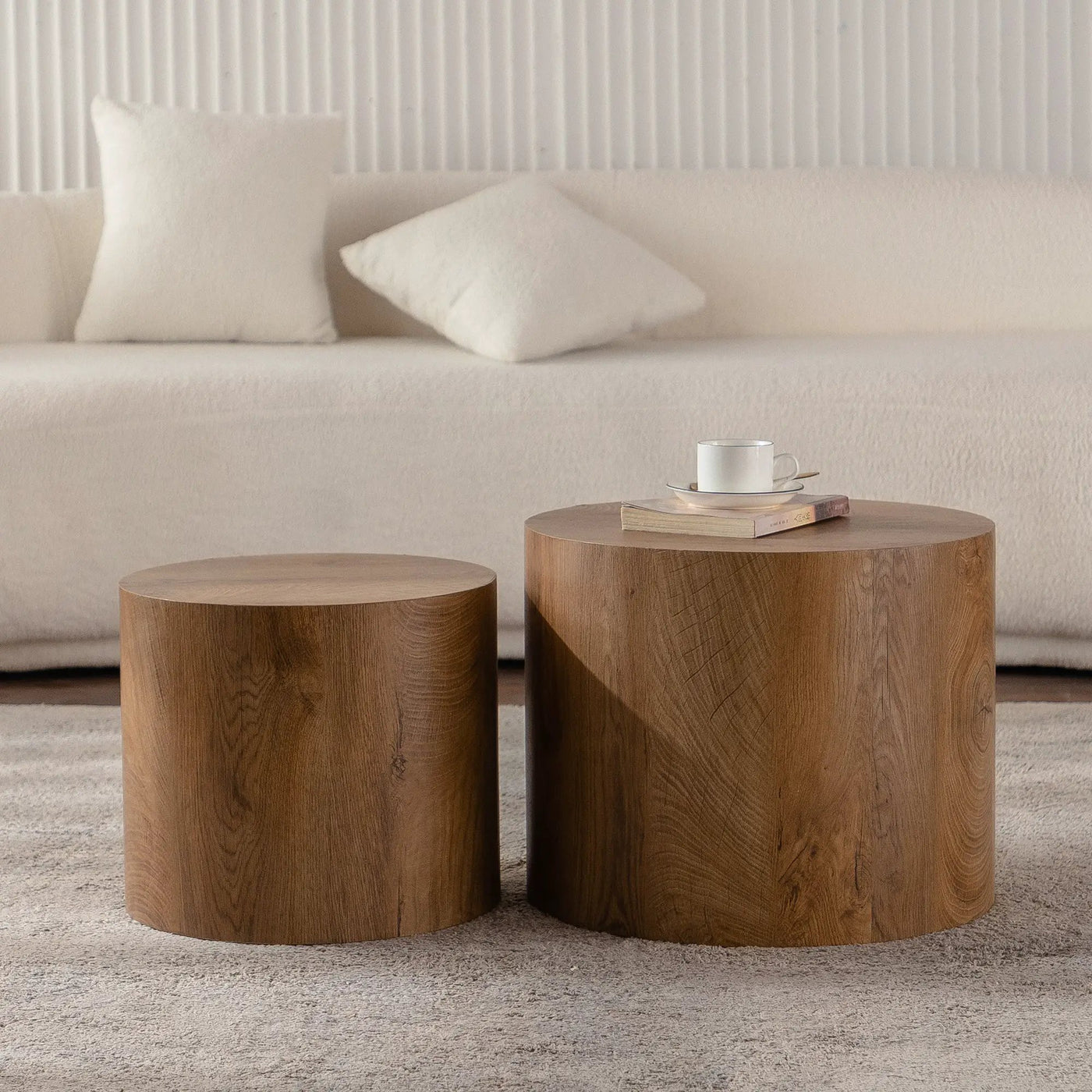 Nesting Coffee Table Set of 2 Round Wooden Tables by HouseOfZazla
