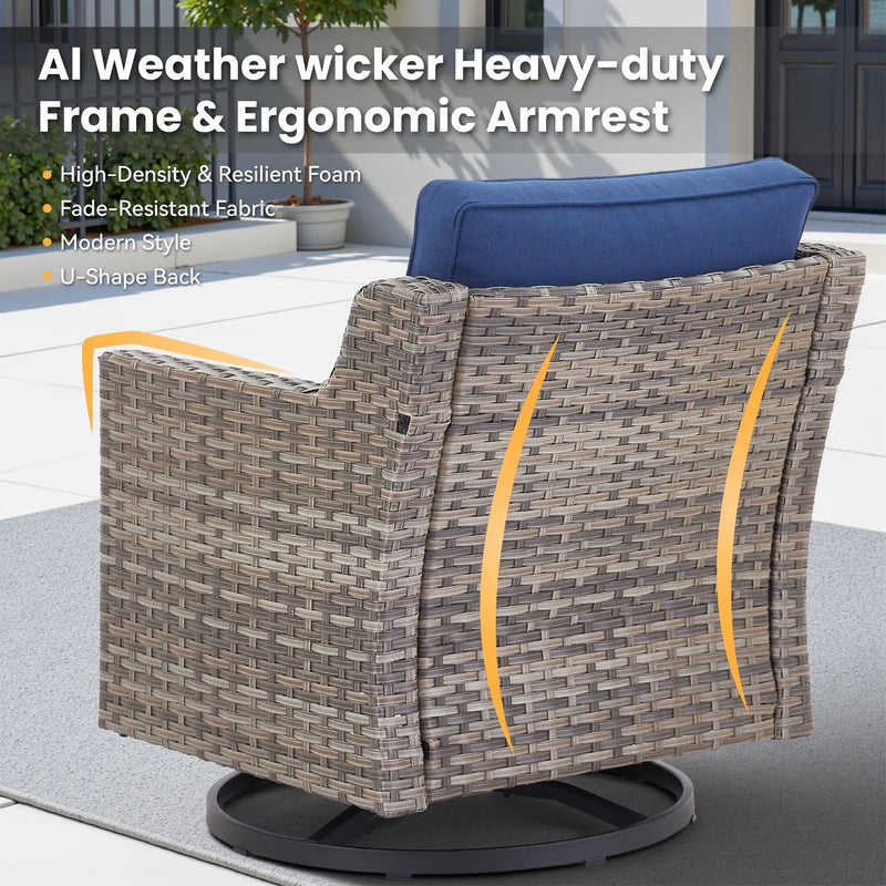 Swivel Outdoor Chairs Set of 2, with Glass-Top Side Table, 3 Pieces by HouseOfZazla